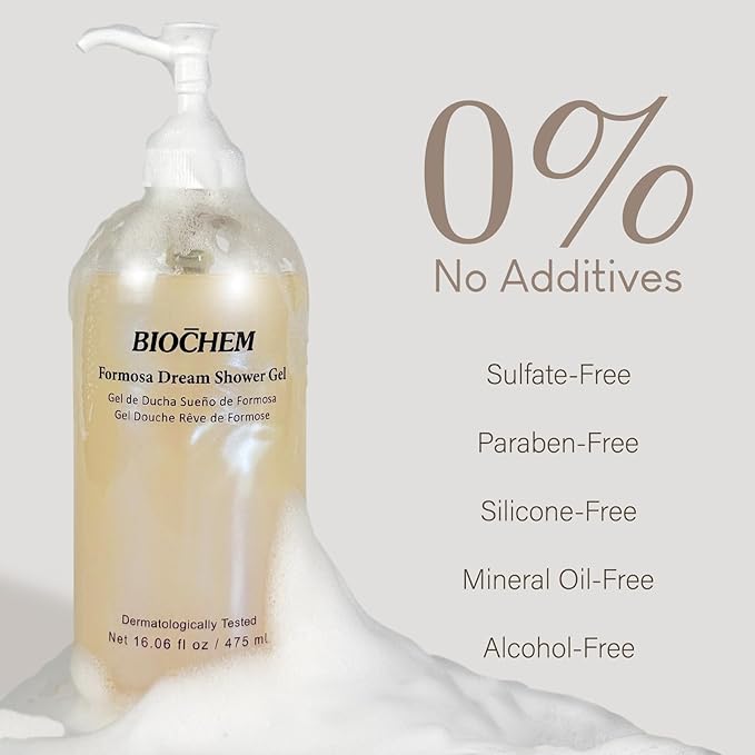 BIOCHEM Formosa Dream Shower Gel, Natural Body Wash for Hydrating, Refreshing & Moisturizing for All Skin Types, Women & Men, Soothes Dryness, Redness & Body Breakouts with Plant-Based Cleansers 16 oz