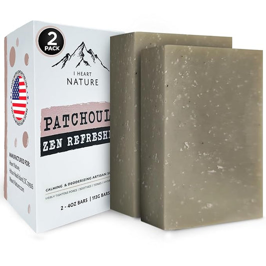 iHeart Patchouli Soap Refresher (2 Packs) - Earthy, Masculine Scent with Deep Cleansing and Moisturizing Mens Bar - With Shea butter for Rich Creamy Lather - Perfect for Men with Active Lifestyle