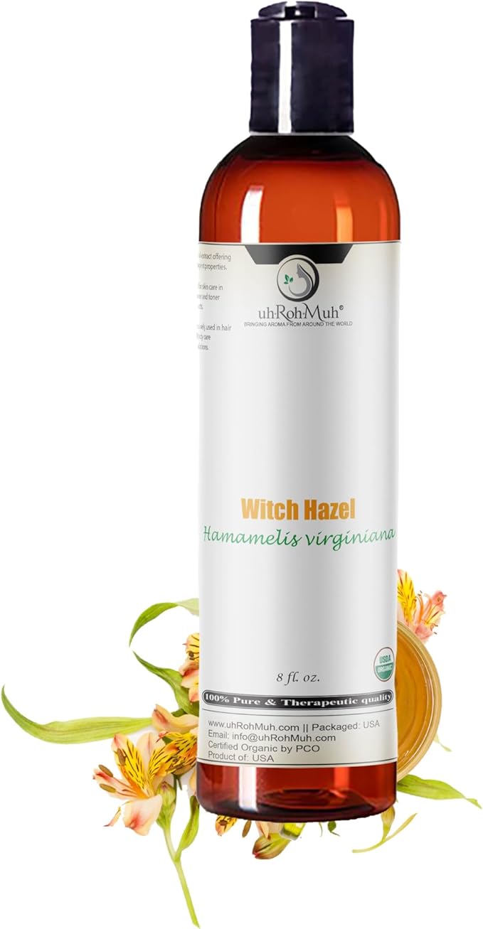 Organic Witch Hazel – 100% Pure Natural USP Astringent with 14% Alcohol | Hamamelis Virginiana Extract for Face, Skin, Hair & Wellness | Bulk & Gallon Options | 8 fl oz