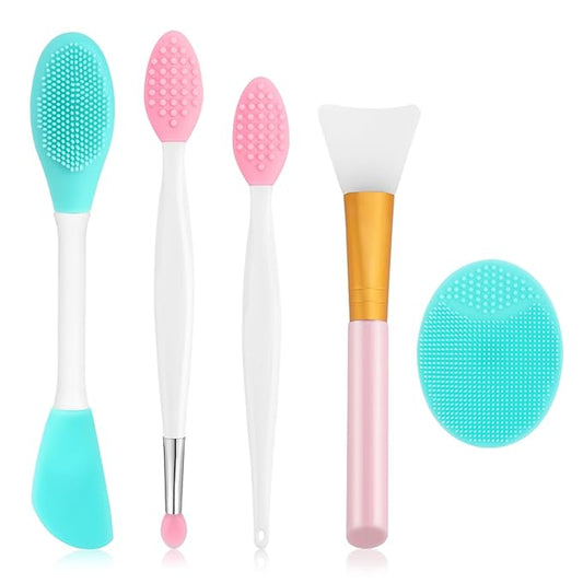 Silicone Face Scrubber, 2pcs Exfoliating Lip Brush, 1pcs Cleansing Brush,2pcs Face Mask Exfoliator Blackhead Skin Care Tool