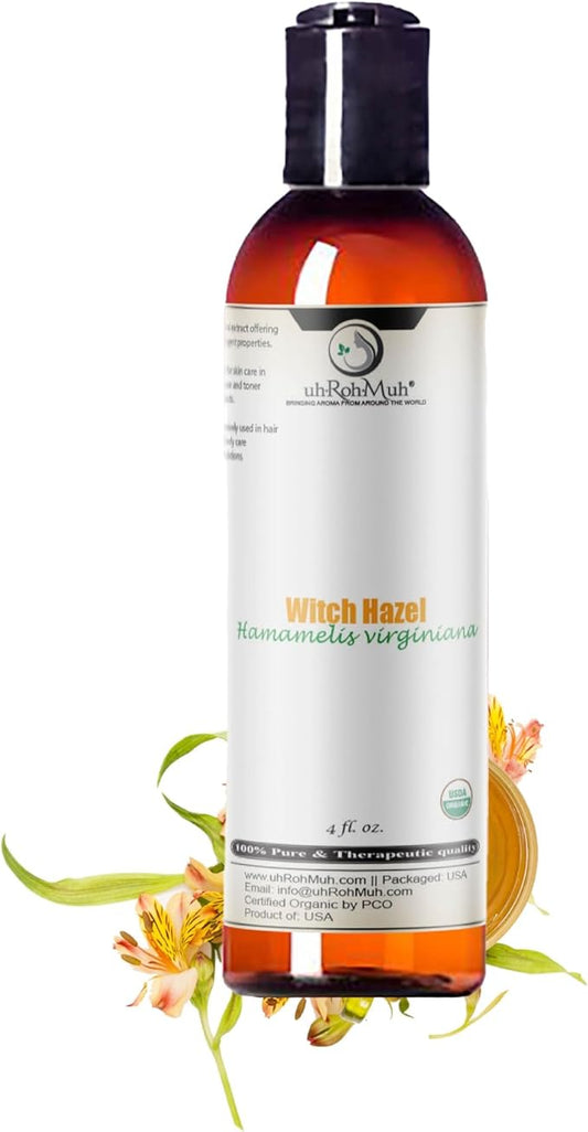 Organic Witch Hazel – 100% Pure Natural USP Astringent with 14% Alcohol | Hamamelis Virginiana Extract for Face, Skin, Hair & Wellness | Bulk & Gallon Options | 4 Fl Oz