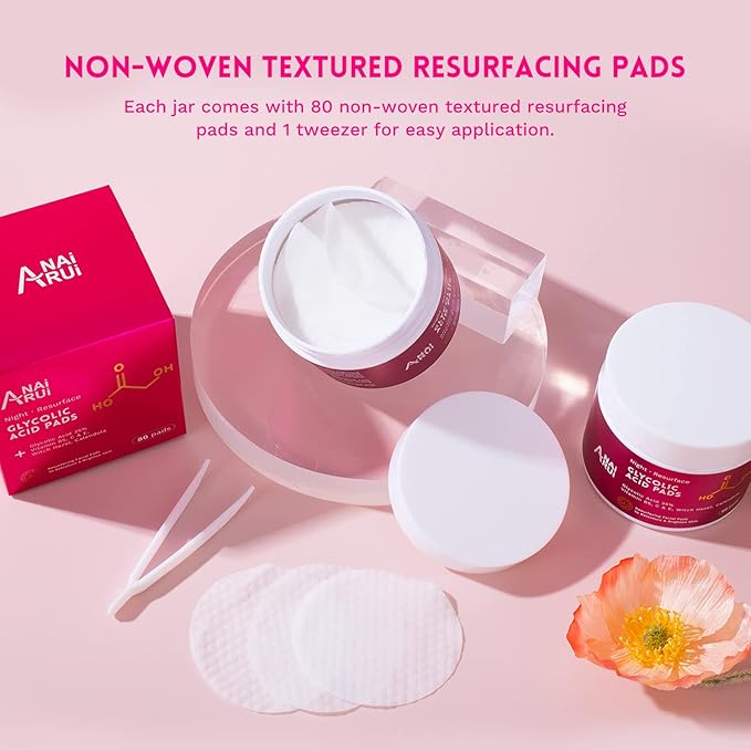 ANAI RUI Glycolic Acid Peel Pads 35% AHA Resurfacing Facial With Vitamins B5, Witch Hazel, Calendula - Exfoliating for Face Dark Spots and Reduces Fine Lines - 80 Pads