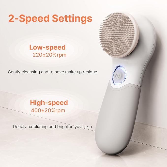 Face Scrubber with 3 Brush Heads & 2 Speeds - Deep Cleaning, Exfoliating, and Massaging for All Skin Types - Facial Cleansing Brush Includes Silicone Head, Travel Case & Free-Plastic Packaging