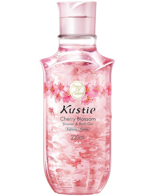 Kustie Cherry Blossom Petal Body Wash with Niacinamide & Real Flower Extracts – Brightening & Hydrating Perfume Shower Gel with Antioxidants, Amino Acids & Long-Lasting 24H Floral Fragrance, 7.4 fl oz