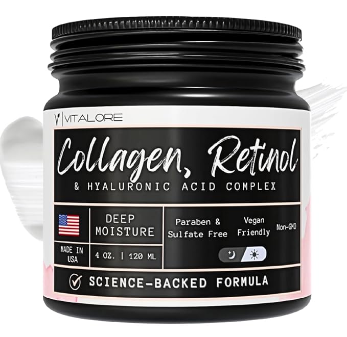Collagen, Retinol Moisturizer & Wrinkle Cream with Hyaluronic Acid. Instant Face Lift Cream. Anti-Aging skincare for Neck & Décolleté. For Women and Men- Made in the USA for day & night use.