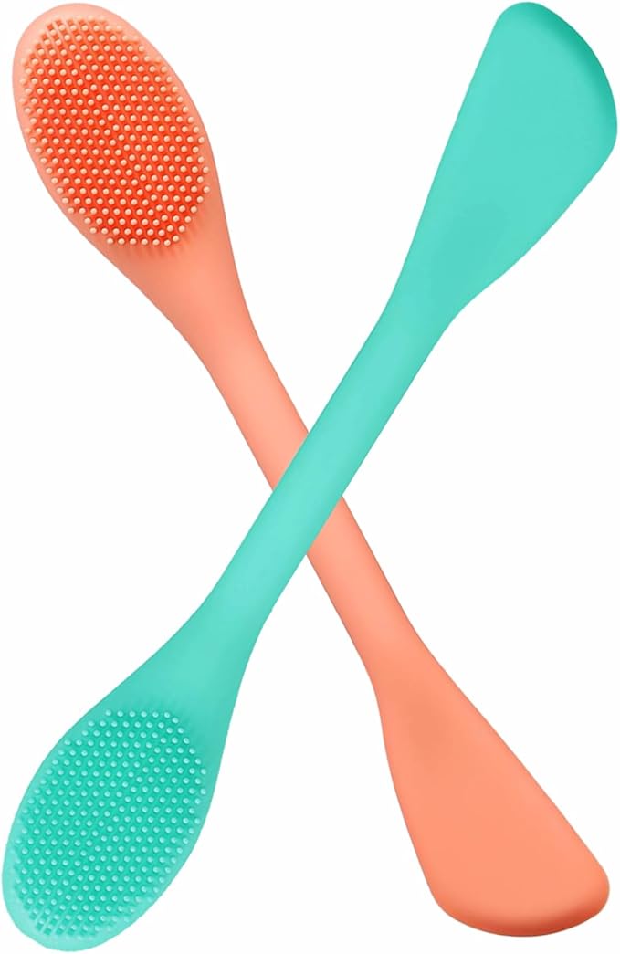 Silicone Face Scrubber, 2 in 1 Face Mask Brush, Pore Brush, Blackhead Remover, Facial Cleansing Brushes, Face Mask Applicator for Mud, Clay(Green+Orange)