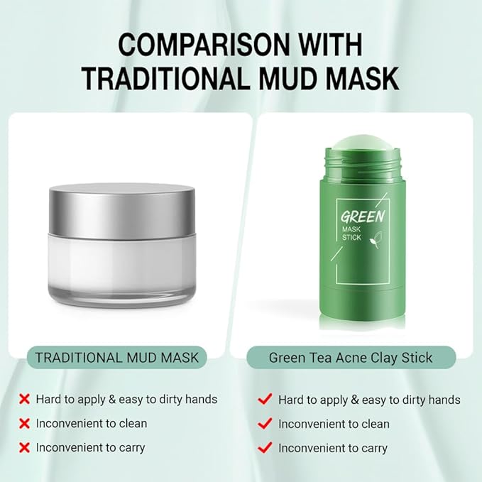 Clay Mask For Face, Blackhead Remover For Face, Deep Pore Cleansing, Moisturizing, Skincare Facial Mask for Refining Pores and Controlling Oil (Green Tea)