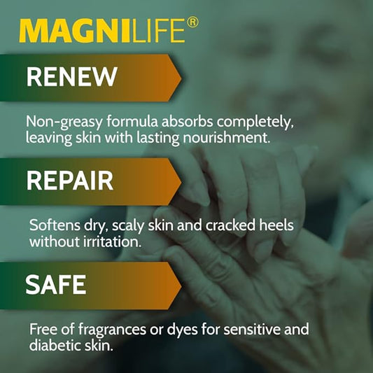 MagniLife DB Diabetics’ Foot Cream for Dry, Cracked & Scaly Skin, 4 oz, Dry Skin Relief, Intense Moisturizing Cream Relieves Rough Heels, Chafed Skin, Unscented, No Petroleum or Mineral Oil