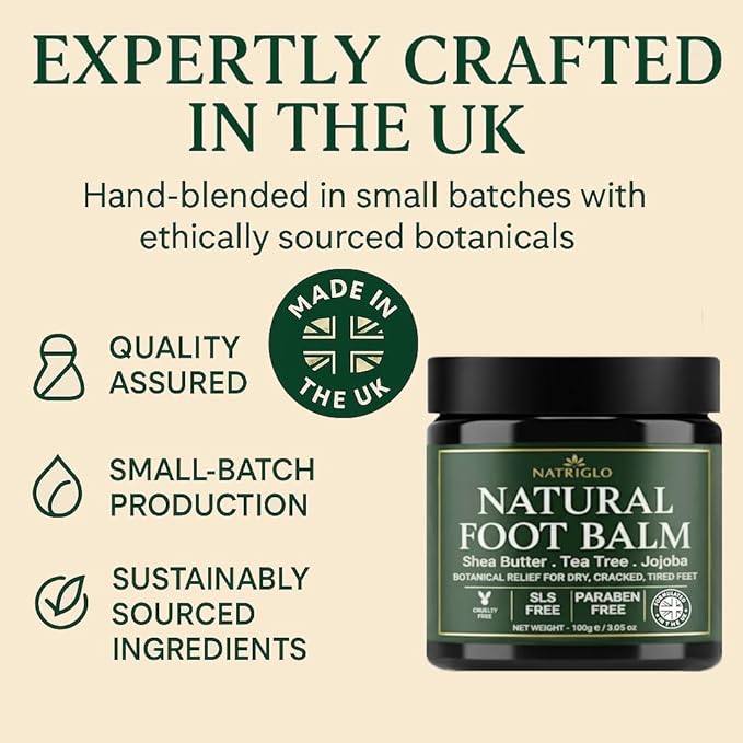 Organic Tea Tree Foot Cream for Dry Cracked Feet, Heels, Toes & Calluses - Athlete’s Foot, Odor, Itchy & Rough Skin- Heel Balm & Moisturizer for Soft, Smooth Feet & Lasting Comfort