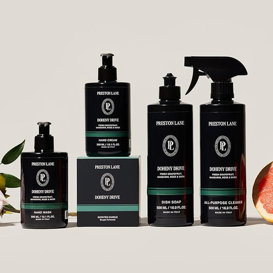 Signature Set, Includes All Purpose Cleaner, Dish Soap, Hand Wash, Hand Cream, & Scented Candle, Doheny Drive