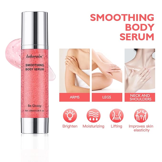 Be Glossy Smoothing Body Serum for Wrinkles - Anti-Aging Formula Infused with Hyaluronic Acid, Vitamin E, Glycerin and Shea Butter - Hydrating & Firming
