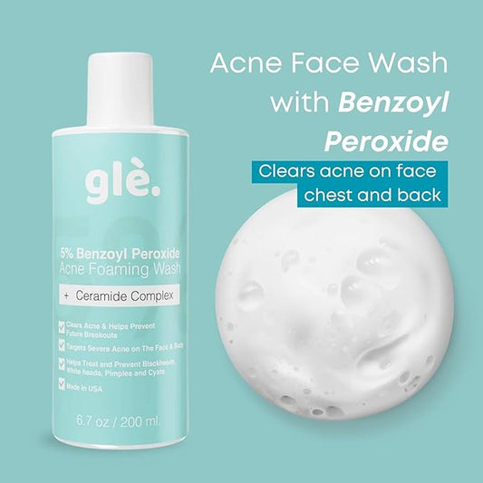 Gle Clean Acne Foaming Wash Face, Skin, Back and Body - 6.7 Fl Oz - Dermatologist-Tested Non-Foaming Cleanser - Vegan, Cruelty-Free