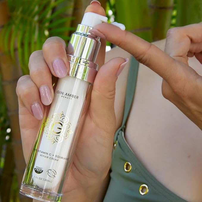 Gin Amber Beauty - Vitamin C (10%) + Squalane Repair Cream - Face Moisturizer - Facial Cream- Dark Spot Corrector - Primer - (30ml - 3-Packs)
