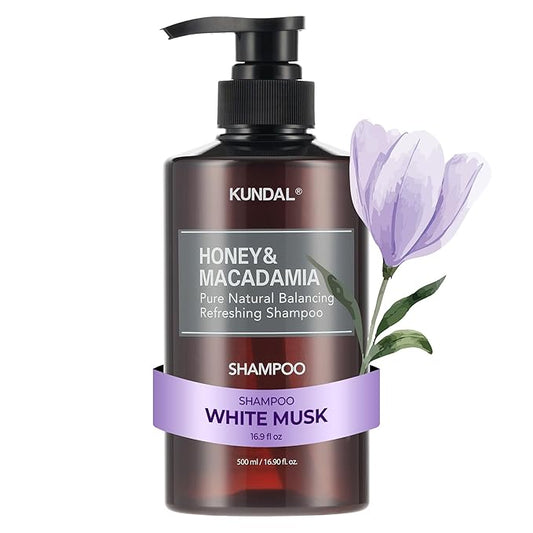 KUNDAL Honey & Macadamia Natural Shampoo [White Musk] Korean Hair Care Shampoo Damage Repair Strengthen, Nourish, with Honey, Argan Oil, Macadamia Oil, Free Paraben & Sulfate 16.9 fl oz