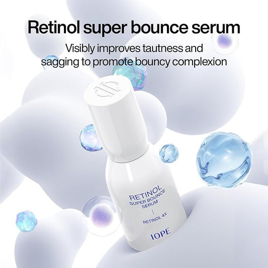 IOPE Retinol Super Bounce Serum | Korean Retinoid Eye Treatment for Anti-Aging, Beginner Friendly, Reduction in Fine Lines & Wrinkles, Firming and Rejuvenating, Daily Glow Routine, 1.01 Fl Oz.