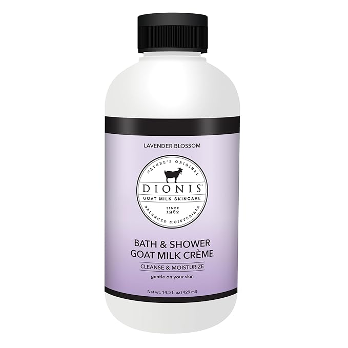 Dionis Goat Milk Skincare Lavender Blossom Bath Soap & Liquid Shower Crème, Skin Moisturizer & Hydrating Body Wash Made in The USA, Cruelty Free Shower Gel For Sensitive Skin, 14.5 oz Bottle