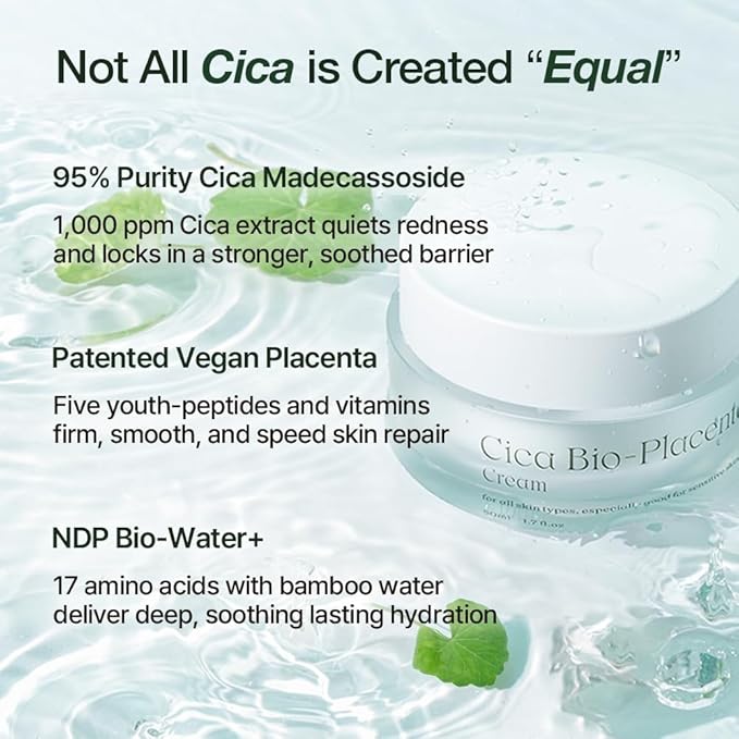 NDP Cica Cream - Gel Face Moisturizer for Sunburn Relief, lightweight Korean Moisturizer for Sensitive Skin, Centella Asiatica, Hydrating, Calming, Soothing (1.7 Fl oz / 50ml)