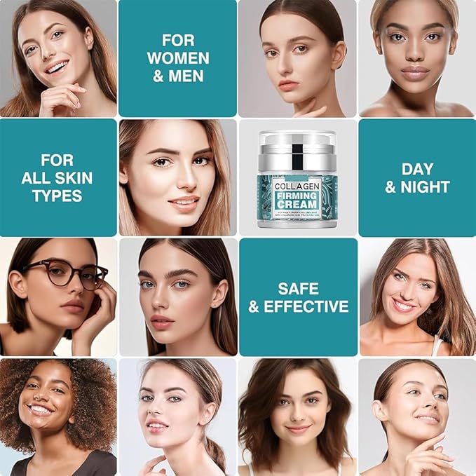 Collagen Cream for Face with Stem Cells Retinol Hyaluronic Acid Niacinamide for All Skin Types, Anti Wrinkle Cream for Women and Men, Skin Tightening & Firming and Neck, Hydrating Face Cream