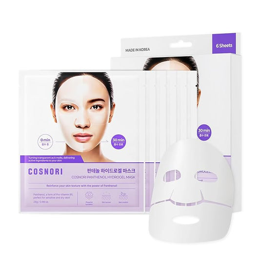 COSNORI Panthenol Hydrogel Mask [6 Pack] - Calming & Hydrating, Supports Skin Texture, Moisturizing, Skin Comfort, Korean Facial Mask for Sensitive Skin, 0.98 oz(28g)