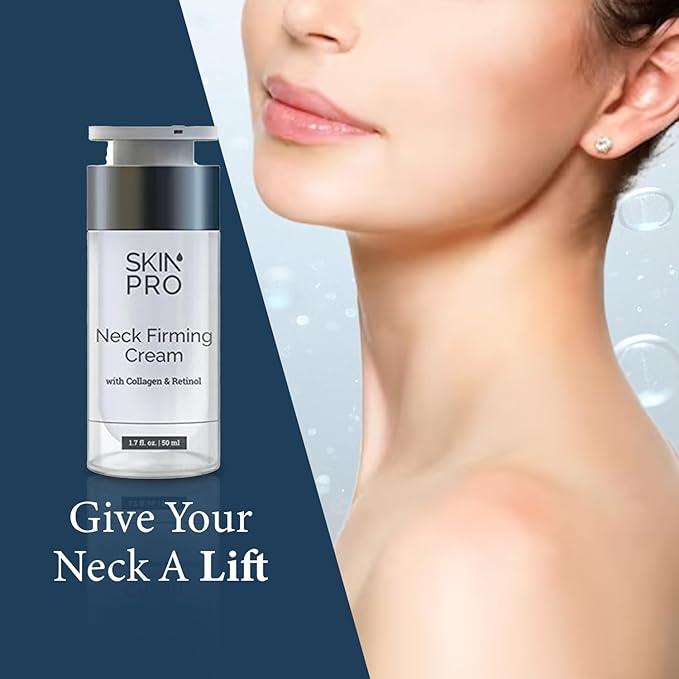 SkinPro Neck Firming and Tightening Cream - Neck Cream with Retinol and Marine Collagen - Anti Aging, Tighten and Lift Cream for Saggy Skin and Turkey Neck