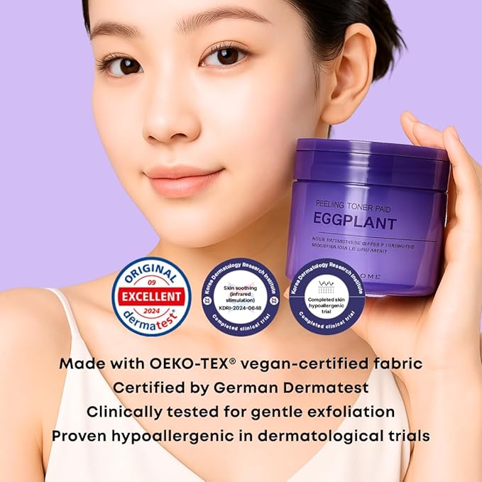 Eggplant Peeling Toner Pads – Korean Toner Pads Exfoliating, Dual Action for Pore Care & Skin Barrier, Improves Rough and Dull Skin, Removes Dead Skin & Blackheads, Dual Side Cotton, 50 Pad