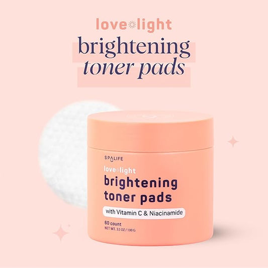 SpaLife Love & Light Radiating Toner Pads – for Uneven Skin Tone, Dark Spots & Discoloration, Clogged Pores, Dullness with Vitamin C, Niacinamide – Toner Pad for Face, Pre-Soaked Pads