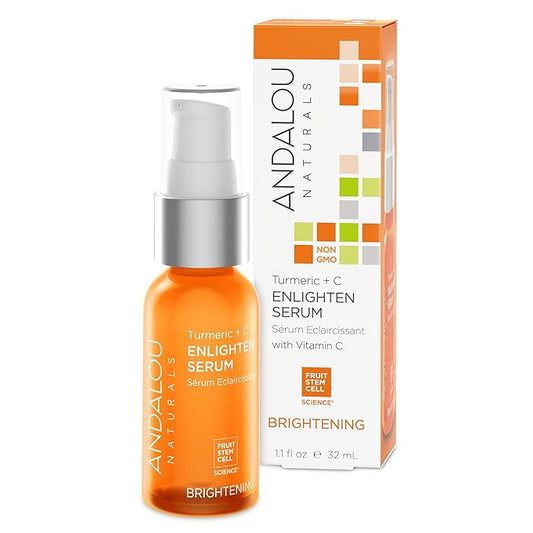 Andalou Naturals Turmeric + Vitamin C Enlighten Serum | Illuminating Face Treatment for Uneven Tone & Sun Damage | With Turmeric and Fruit Stem Cells | 1.1 fl oz