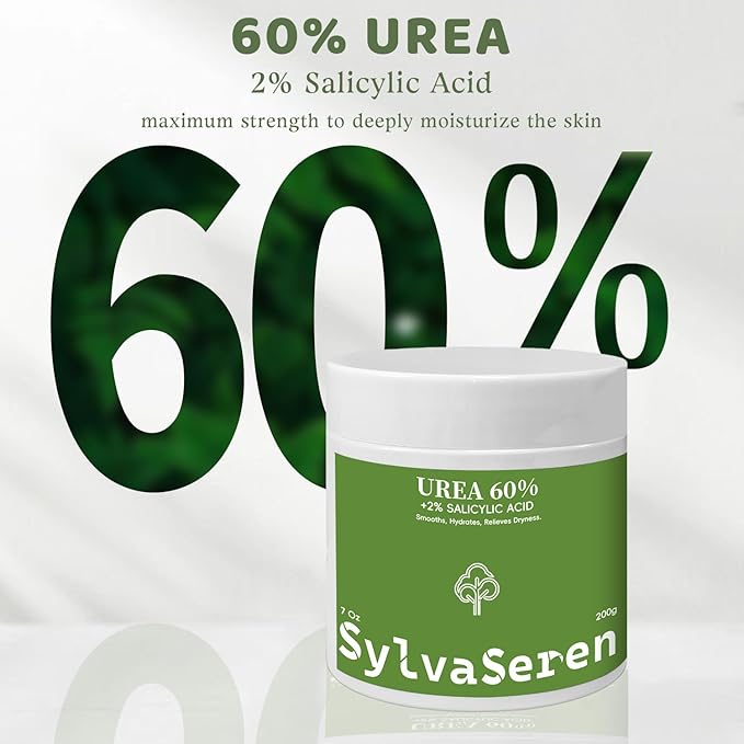 Urea Cream 60 Percent Foot Cream Unscented Maximum Strength For Dry Cracked Heels Plus 2% Salicylic Acid 60% Urea Foot & Hand Lotion With Tea Tree Oil, Coconut Oil, Shea Butter - 7 Oz