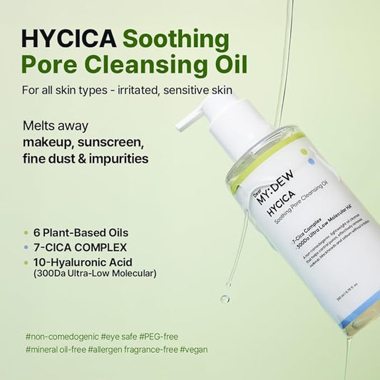 HYCICA Soothing Pore Cleansing Oil | Non-Comedogenic Makeup Blackhead Remover for Sensitive Skin with 7 CICA & 10 HA, Deep Pore Cleanser, Double Cleansing, Korean Skincare, 6.76 fl oz
