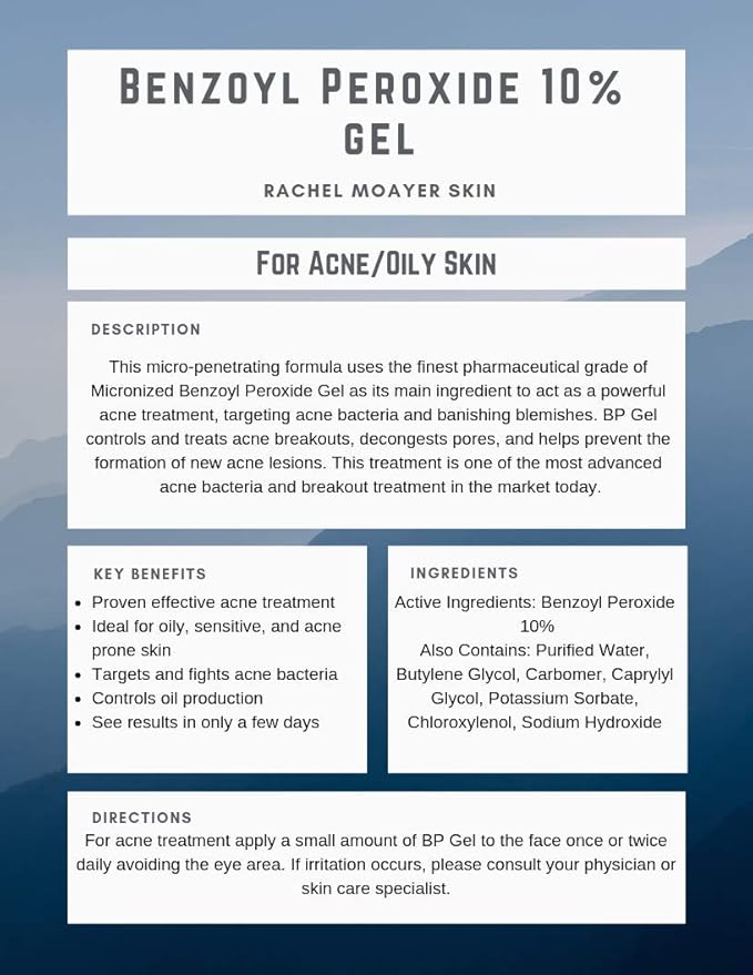 RM Benzoyl Peroxide Face and Body Gel 10% Medical grade Micronized benzoyl peroxide (without the prescription) acne treatment