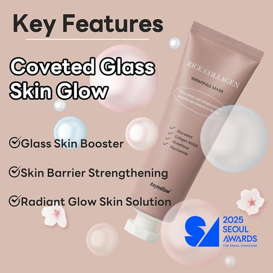 daymellow Rice Collagen Wrapping Mask 2.36 fl. oz / 70ml – Korean Peel-Off Facial Mask with Hydrolyzed Collagen, Hydrating & Firming, Overnight Gentle Pore Tightening for Glowing Glass Skin