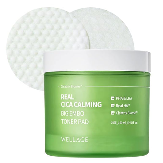 Real Cica Calming Zero Pore Toner Pads 70 Sheets Big Embo, Korean Beauty Facial Pads, Centella Asiatica, PHA, LHA, and Madecassoside, for Pore Tightening, Moisturizing, Hypoallergenic