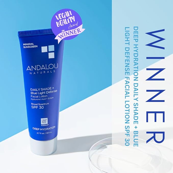 Andalou Naturals Clear Skin Mineral Face Sunscreen SPF 30 - Daily Shade Pollution Defense Facial Sunblock Lotion with Zinc Oxide - Lightweight, Non-Greasy, Non-comedogenic, Fragrance-Free - 2.7 fl oz