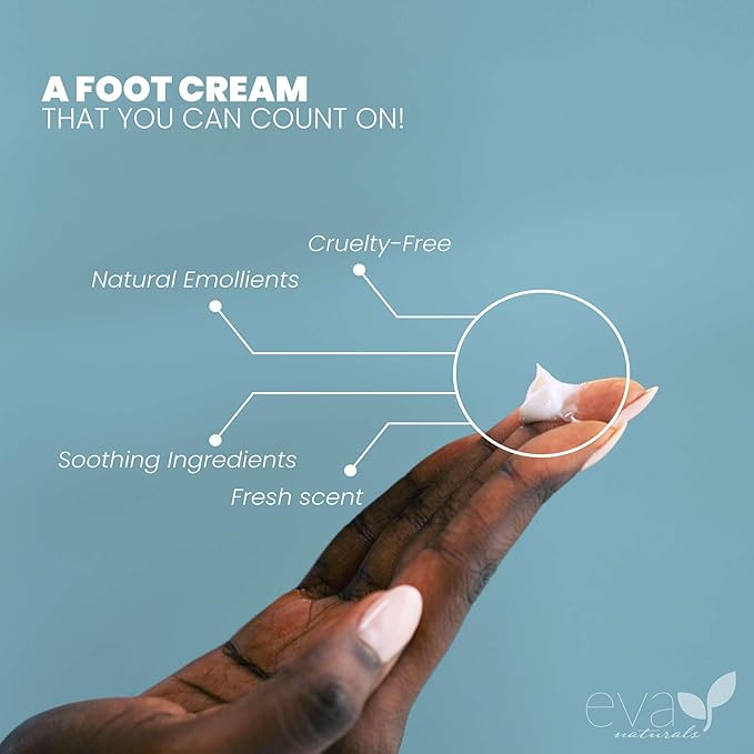 Eva Naturals Tea Tree Foot Cream – Moisturising Foot Lotion & Balm for Dry, Cracked Heels & Feet with Peppermint, Menthol, Spearmint, Aloe, Sunflower Oil & Geranium – Cream for Men & Women, 4 Fl Oz