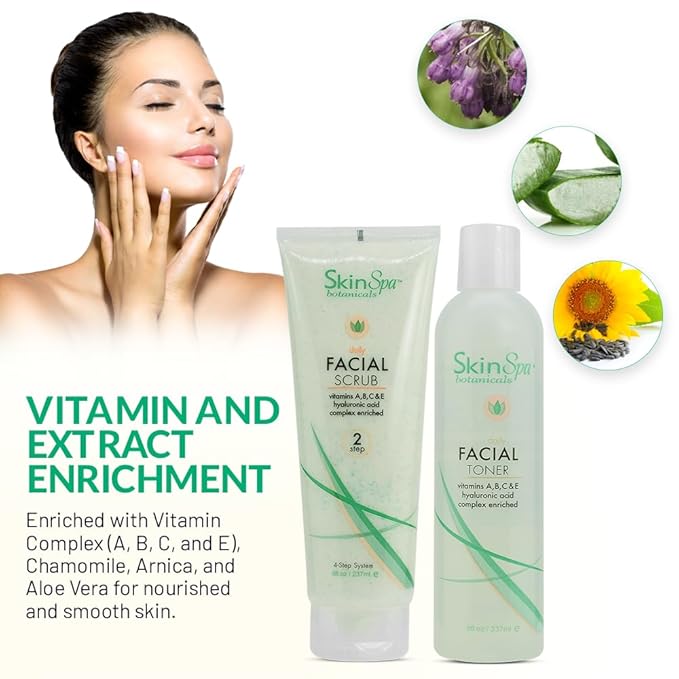 Skin Care Facial Cleanser Set, Daily Routine Kit, System, Infused with Aloe Vera, 8 Oz - Face Wash Scrub, Cleanser, Toner, Makeup Remover, Clay Mask and Moisturizer