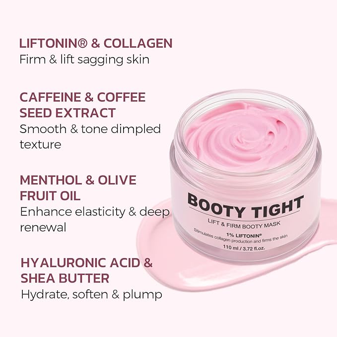 Cellulite Cream Booty Tight Lift and Firm - Smooth & Sculpt Booty, Thighs, Belly & Arms | LIFTONIN® Skin Firming & Toning Bum Mask 3.72 fl oz