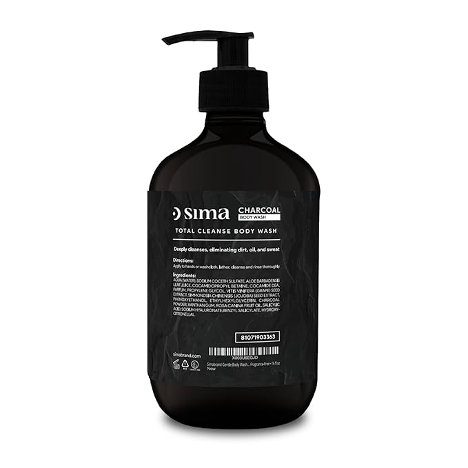 Sima - Charcoal Gentle Body Wash 500ml - With actrivated Charcoal and Salicylic acid. Ideal for sensitive skin. Free of Parabens and Dyes. Reduces acne and blackheads.