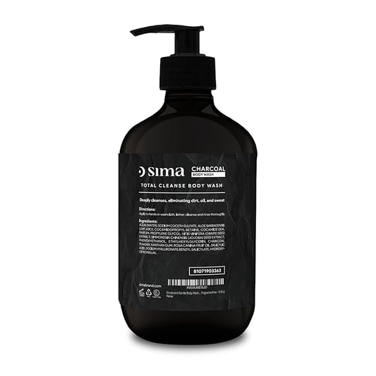 Sima - Charcoal Gentle Body Wash 500ml - With actrivated Charcoal and Salicylic acid. Ideal for sensitive skin. Free of Parabens and Dyes. Reduces acne and blackheads.