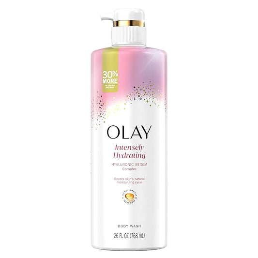 Olay Body Wash for Women, Intensely Hydrating, Hyaluronic Acid Serum Complex, Renews Moisture, Free of Parabens & Phthalates, Vitamin B3 Lameller Technology, For All Skin Types, 26 fl oz
