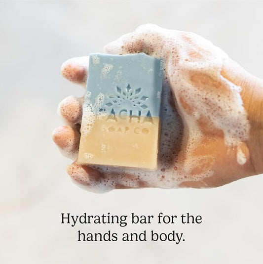 Pacha Soap Co. Bar Soap, Sand & Sea, 3-Pack (4 oz ea) - Scents of Clary Sage & Sandalwood, Premium, Handcrafted, Hydrating, Natural Face Wash, Hand Cleanser, Body Wash, Soothing Essential Oils