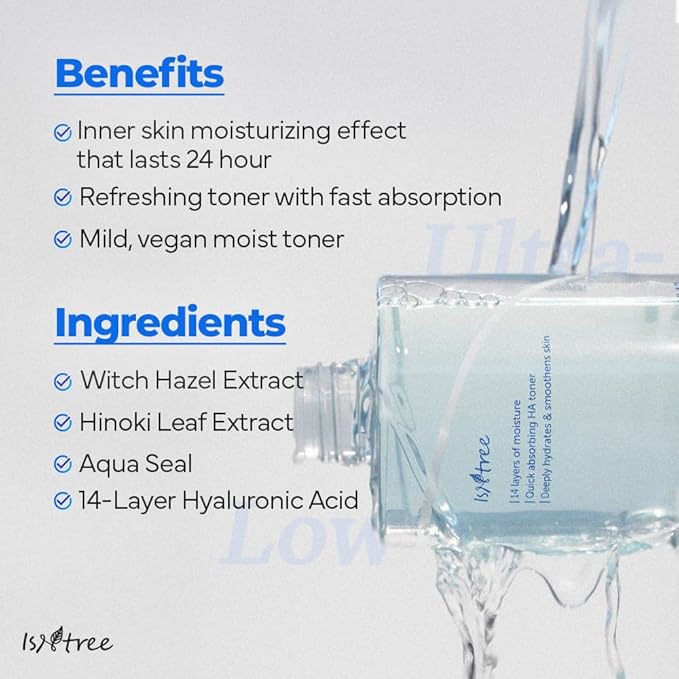 ISNTREE Ultra-Low Molecular Hyaluronic Acid Toner 300ml, 10.14 fl.oz | Korean Skincare | Quick Absorbing | Deep Hydration & Skin Smoothing | Vegan & Fragrance-Free