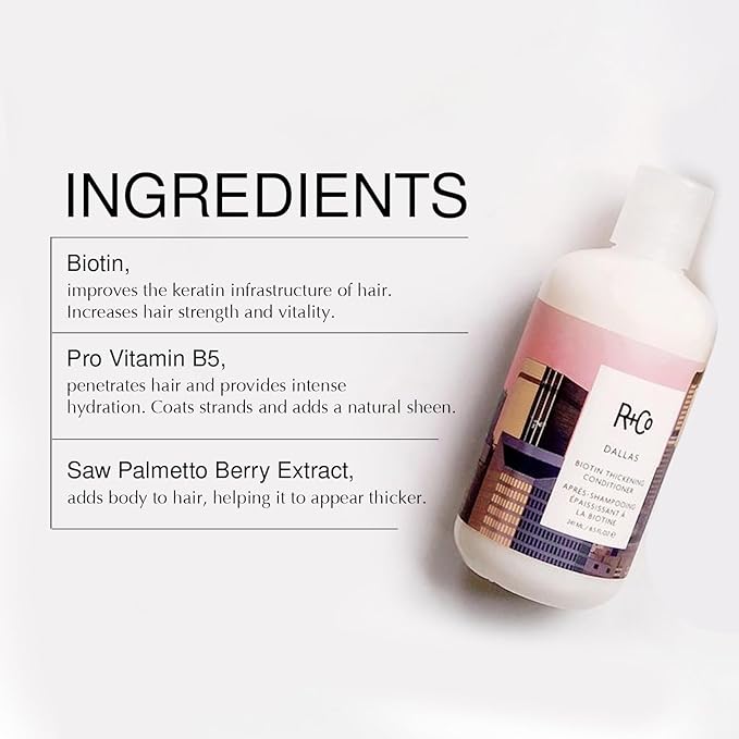 R+Co Dallas Biotin Hair Thickening Shampoo and Conditioner Set (33.8 Oz) + Deluxe Sample (.5 Oz) | For Hair Growth | Sulfate-Free | Vegan + Cruelty-Free |