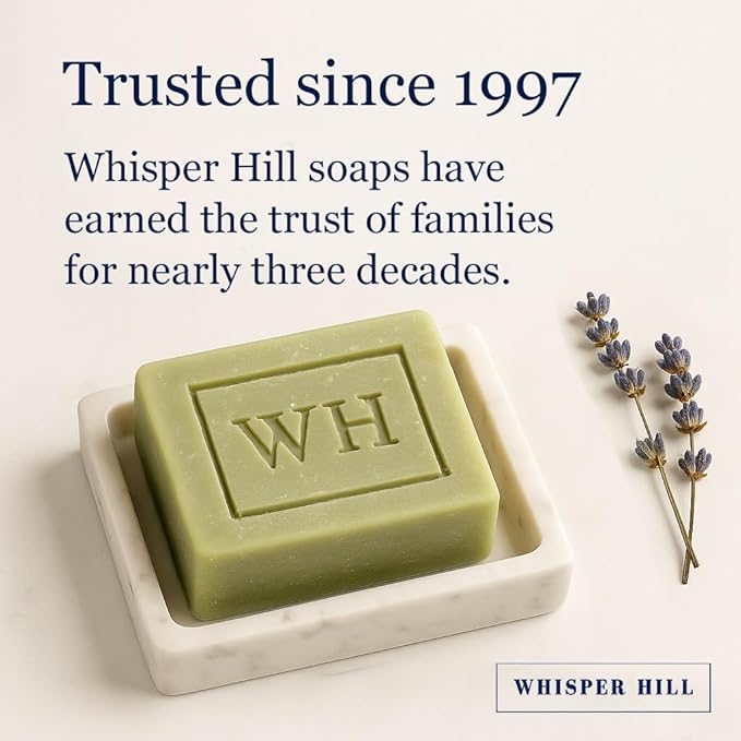 WHISPER HILL Unscented Olive Oil Soap – Handcrafted in Vermont Since 1997 – Pure & Gentle Natural Bar for Sensitive Skin – 3.8 oz
