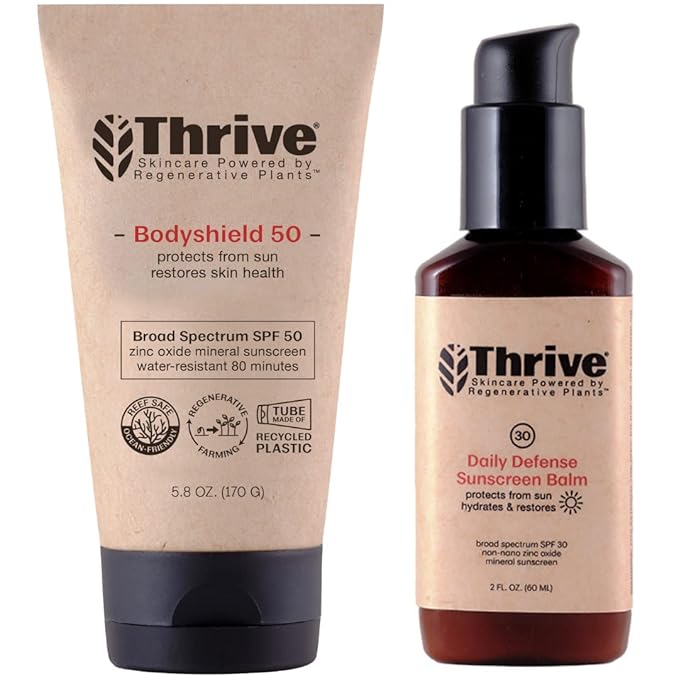 Thrive Natural Care Moisturizing Mineral Face Sunscreen SPF 30 & Water Resistant Reef Safe Body Sunscreen SPF 50 Bundle - Broad Spectrum Zinc Oxide Sunblock, Vegan