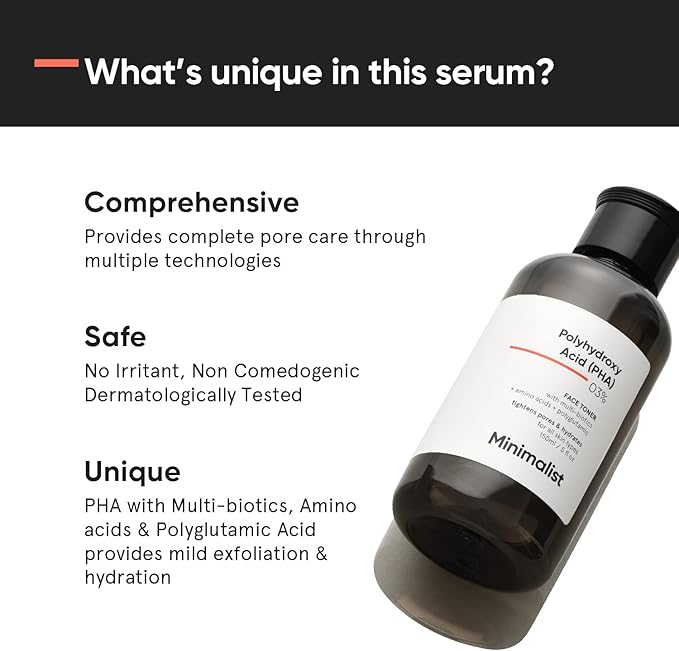 Minimalist 3% PHA Alcohol Free Hydrating Face Toner for Pore Tightening | Mild Exfoliation, pH Balancing & Rebalancing Skin Microbiome | for Women & Men | 5 Fl Oz / 150 ml