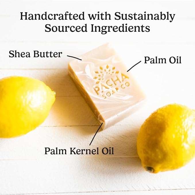 Pacha Soap Co. Bar Soap, Coconut Lemon, 5-Pack (4 oz ea) - Premium, Handcrafted, Hydrating, Natural Face Wash, Hand Cleanser, Body Wash, Soothing Essential Oils