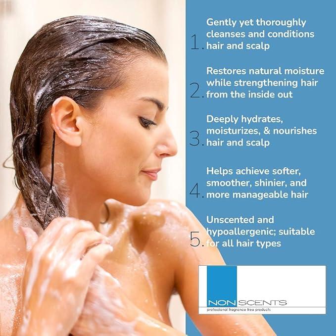 Nonscents Made in USA - Fragrance Free Shampoo - Organic Formula, Hypoallergenic for All Hair Types, Hydrating & Moisturizing Unscented Shampoo for Dry Scalp with Keratin and Silk Amino Acids