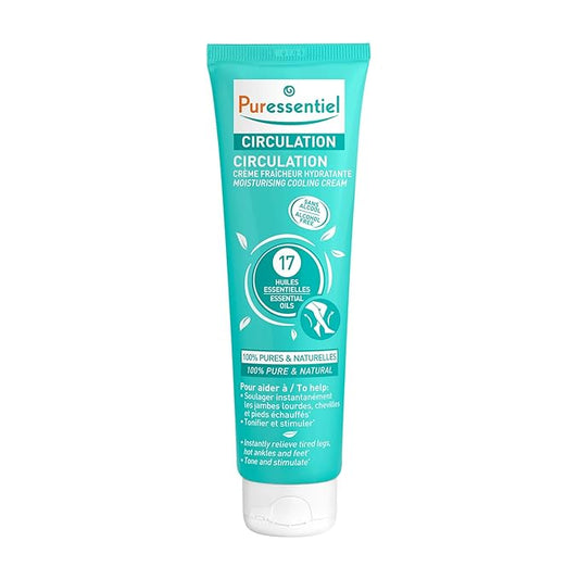 Puressentiel Circulation Moisturizing Cooling Cream - 100% Pure And Natural Oils - Alcohol Free - Supports Circulation - Provides Instant, Lasting Relief For Tired Legs, Ankles And Feet - 3.4 oz