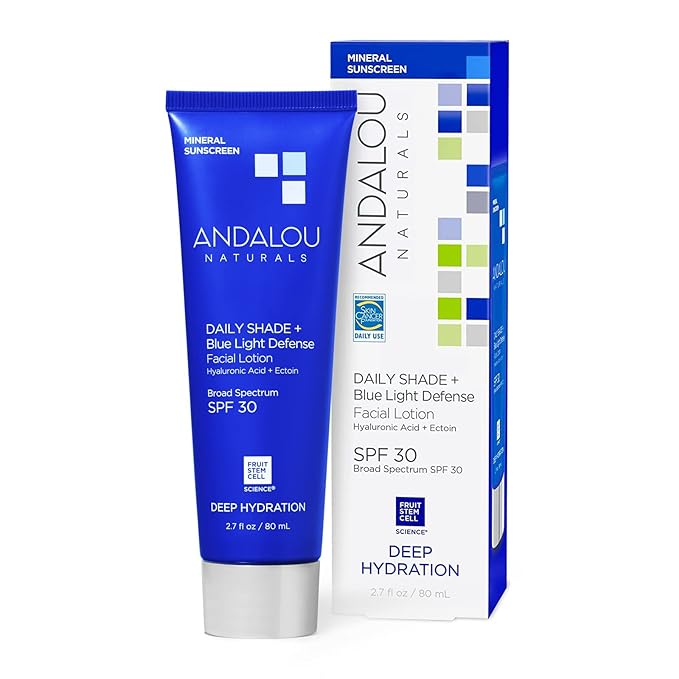 Andalou Naturals Clear Skin Mineral Face Sunscreen SPF 30 - Daily Shade Pollution Defense Facial Sunblock Lotion with Zinc Oxide - Lightweight, Non-Greasy, Non-comedogenic, Fragrance-Free - 2.7 fl oz