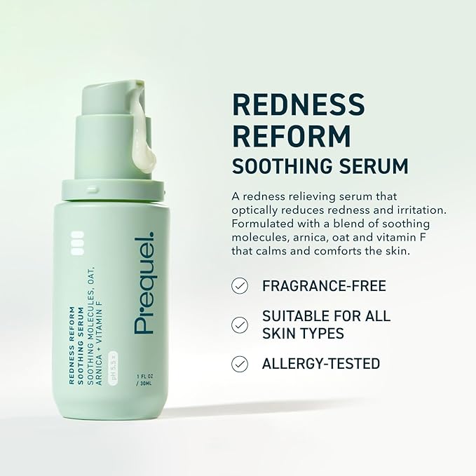 Prequel Skin Redness Reform, Calming Serum for Face. Advanced Clinical Optical Corrector for Redness and Discomfort. Soothing Face Serum with Oat Extract for Sensitive Skin. 1oz Pump